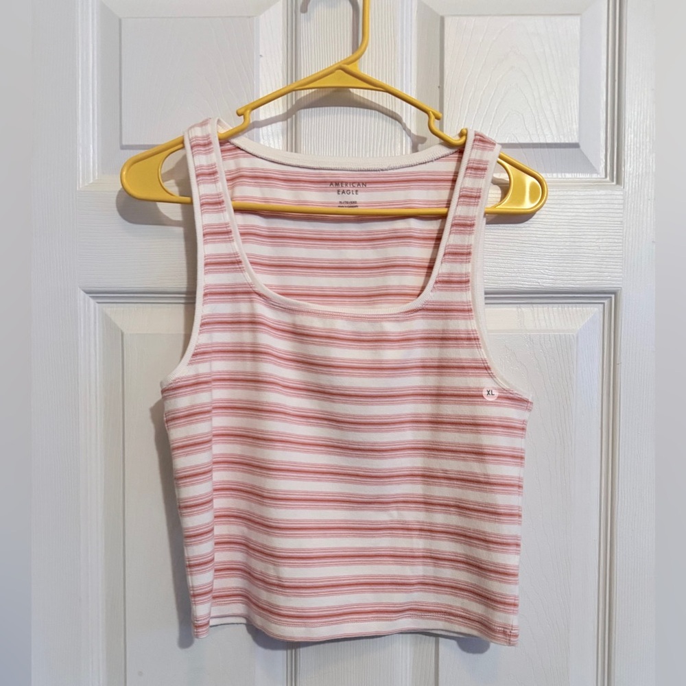 American Eagle Outfitters Pink and White Striped Crop Tank